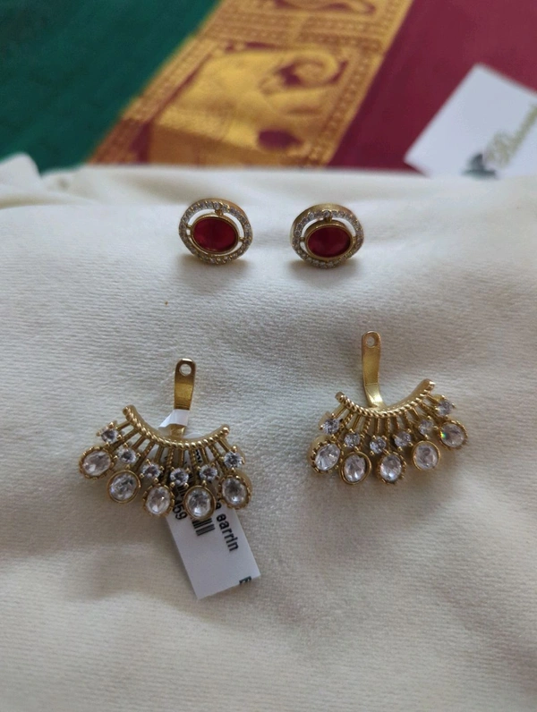 Changable Mossonite Earrings And Stud - Red
