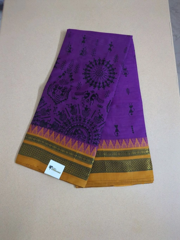 Pure Handloom Narayanpet Cotton Print - purple 1