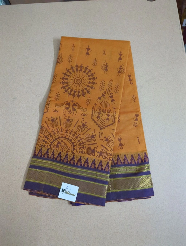 Pure Handloom Narayanpet Cotton Print - orange 3