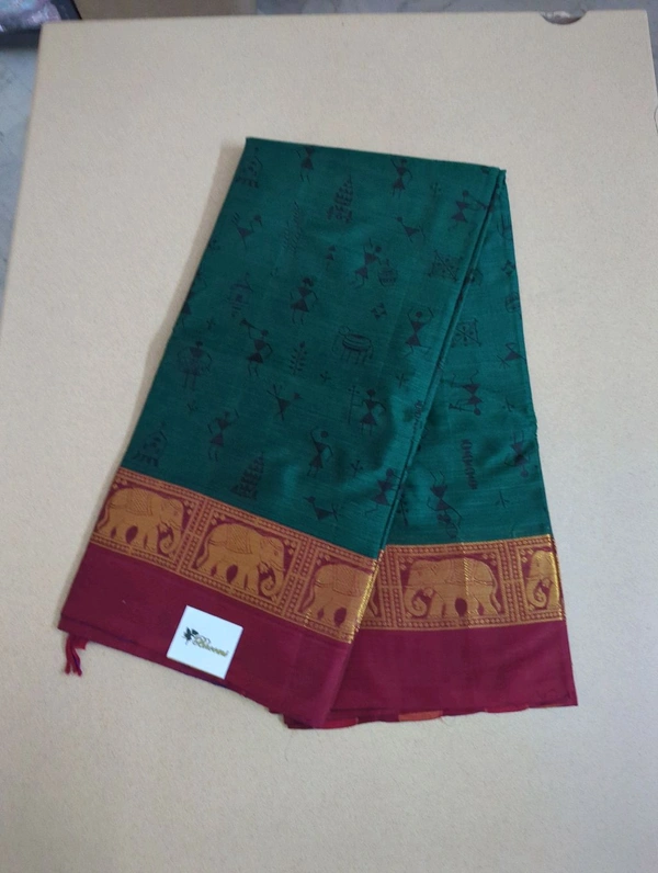 Pure Handloom Narayanpet Cotton Print - green with humans