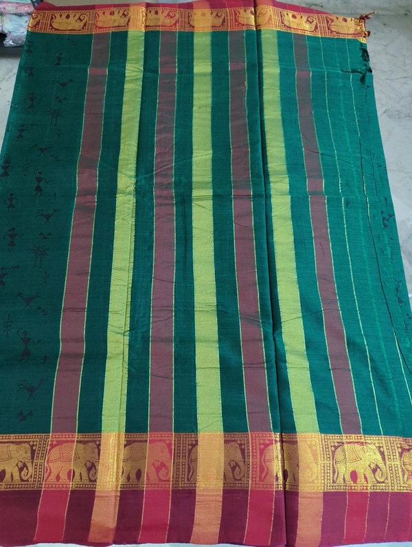 Pure Handloom Narayanpet Cotton Print - green with humans
