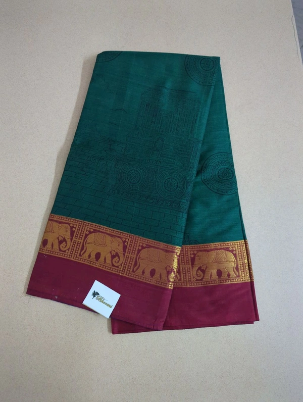 Pure Handloom Narayanpet Cotton Print - green with walls