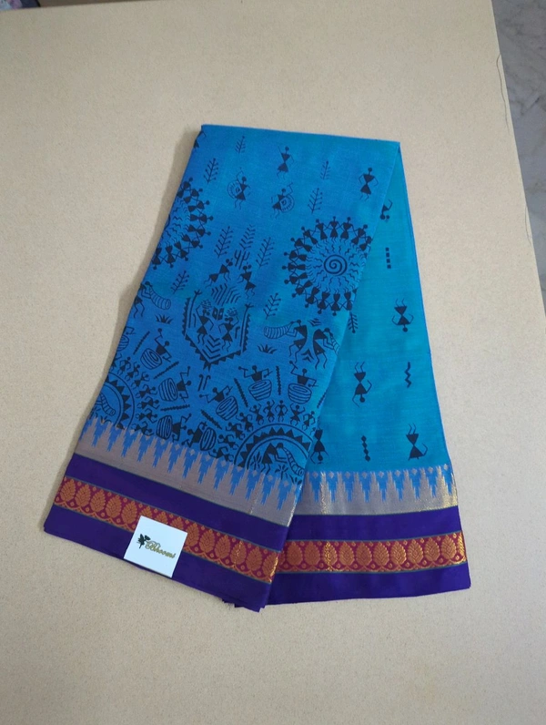 Pure Handloom Narayanpet Cotton Print - sky blue
