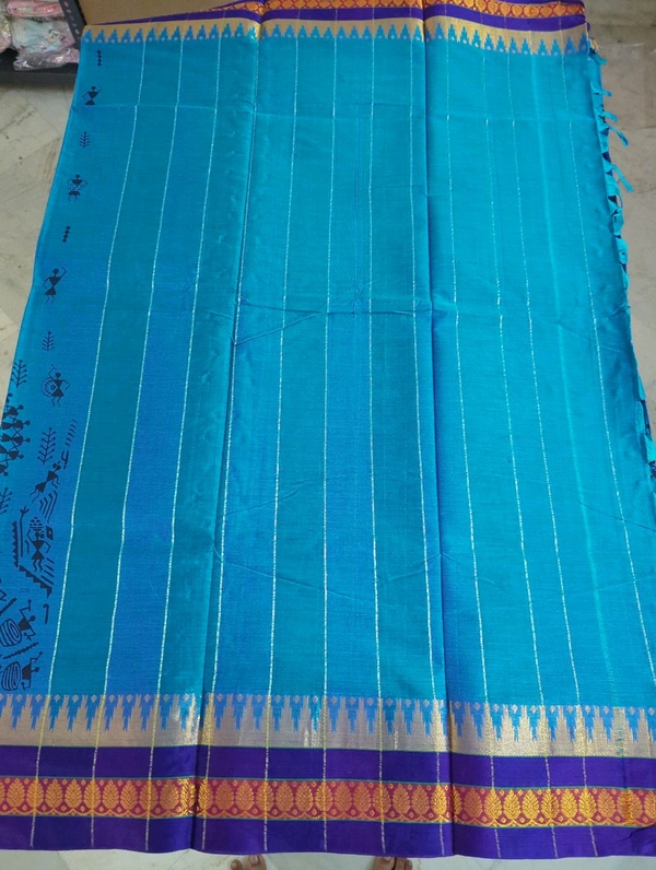 Pure Handloom Narayanpet Cotton Print - sky blue