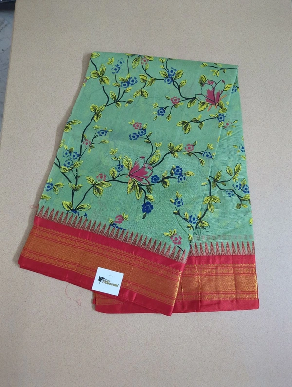 Pure Handloom Gadwal Cotton - flowers on mint green