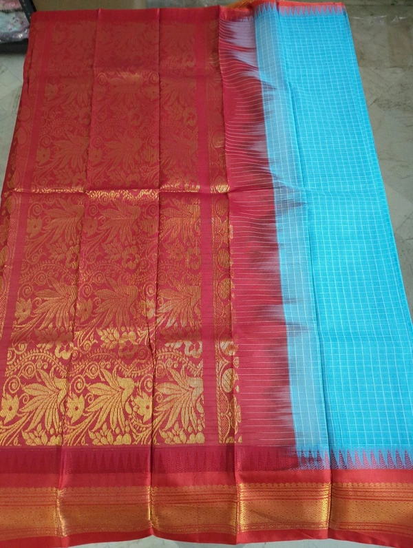 Pure Handloom Gadwal Cotton - sky blue