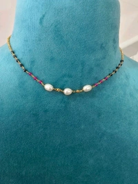 Simple Black Diamonds Chain With Real Fresh Waterpearls And Manulu