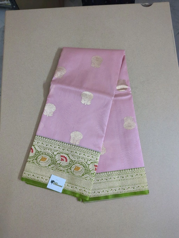 Pure Handloom Kora Satin Boardes - Pink Lace