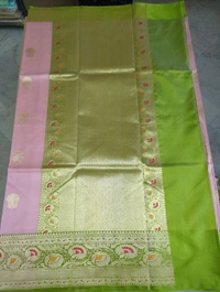 Pure Handloom Kora Satin Boardes - Pink Lace
