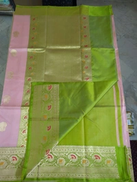 Pure Handloom Kora Satin Boardes - Pink Lace