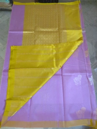 Pure Handloom Kora Satin Boardes - Pink Flamingo
