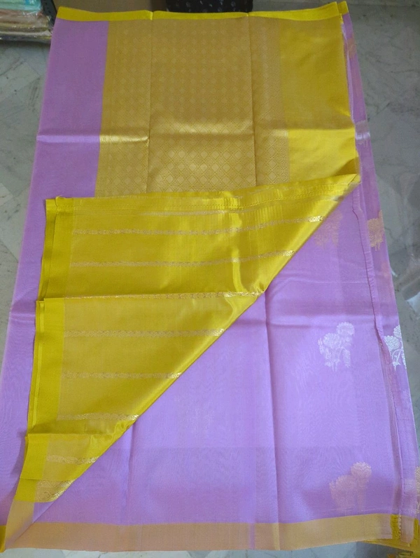Pure Handloom Kora Satin Boardes - Pink Flamingo