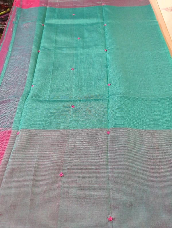 Pure Handloom Mangalagiri Pattu Embroidery  - Solid Pink 1