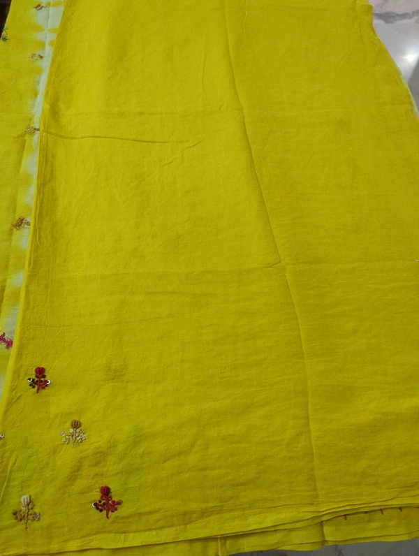 Pure Mulmul Cotton With Handwork - Yellow