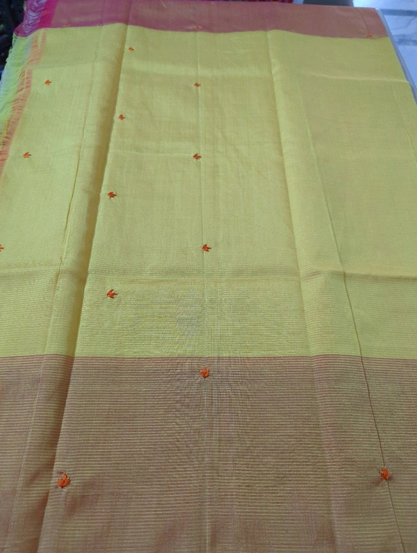 Pure Handloom Mangalagiri Pattu Embroidery  - Web Orange 2