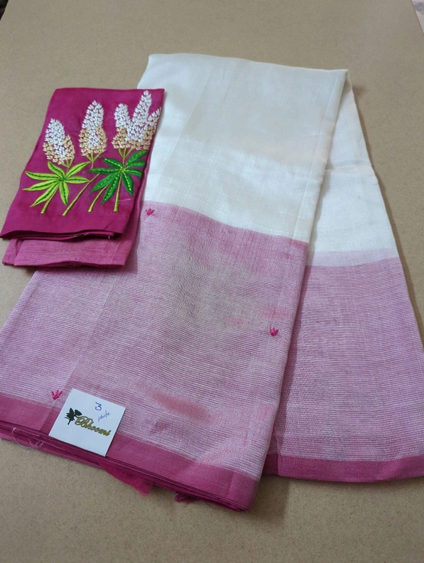 Pure Handloom Mangalagiri Pattu Embroidery  - White 3