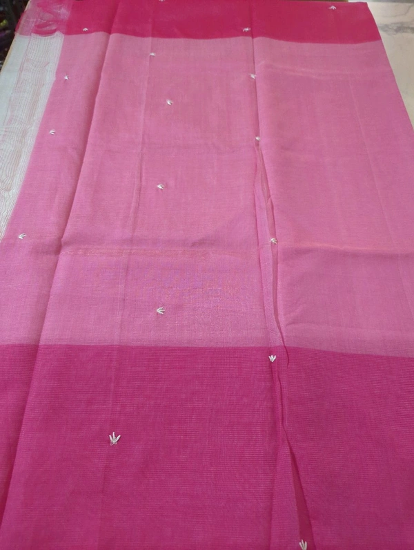 Pure Handloom Mangalagiri Pattu Embroidery  - White 3