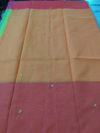 Pure Handloom Mangalagiri Pattu Embroidery  - Yellow 4