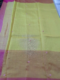 Pure Handloom Mangalagiri Pattu Embroidery  - Tickle Me Pink 7