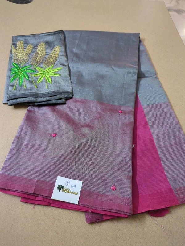 Pure Handloom Mangalagiri Pattu Embroidery  - Gray 8