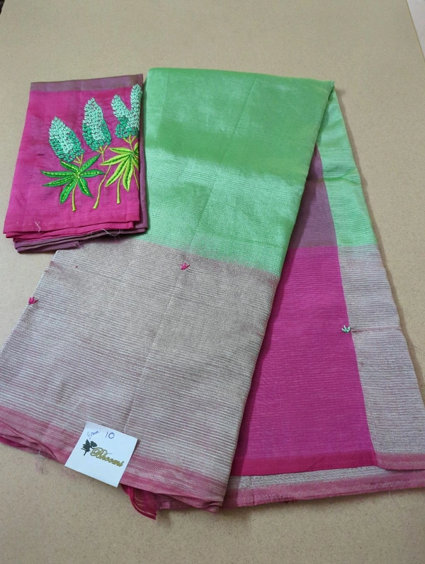 Pure Handloom Mangalagiri Pattu Embroidery  - Green 10