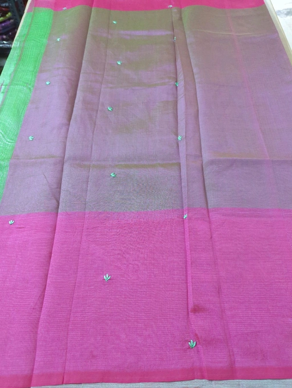 Pure Handloom Mangalagiri Pattu Embroidery  - Green 10