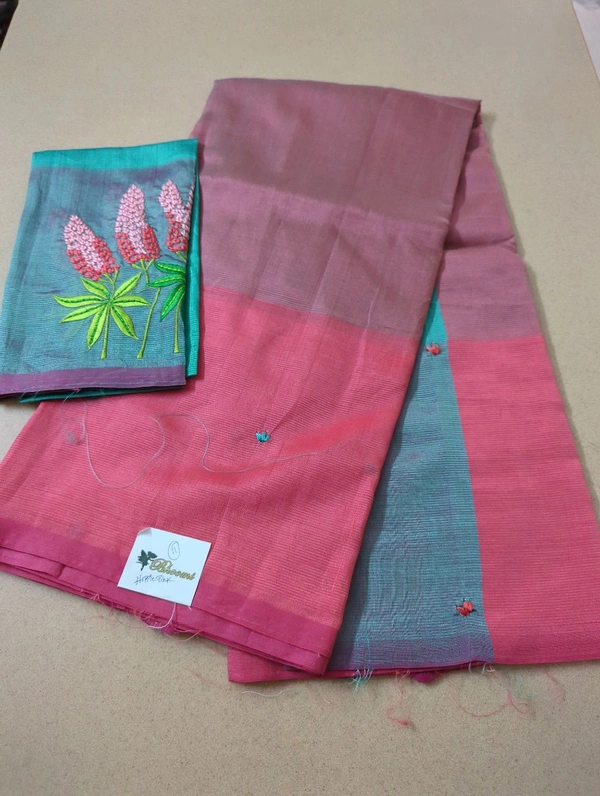 Pure Handloom Mangalagiri Pattu Embroidery  - Hippie Pink 11