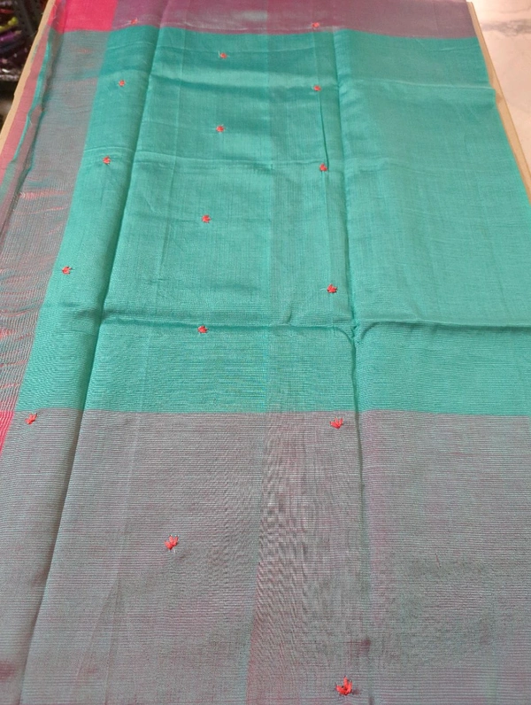 Pure Handloom Mangalagiri Pattu Embroidery  - Hippie Pink 11