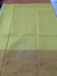 Pure Handloom Mangalagiri Pattu Embroidery  - Yellow Orange 12