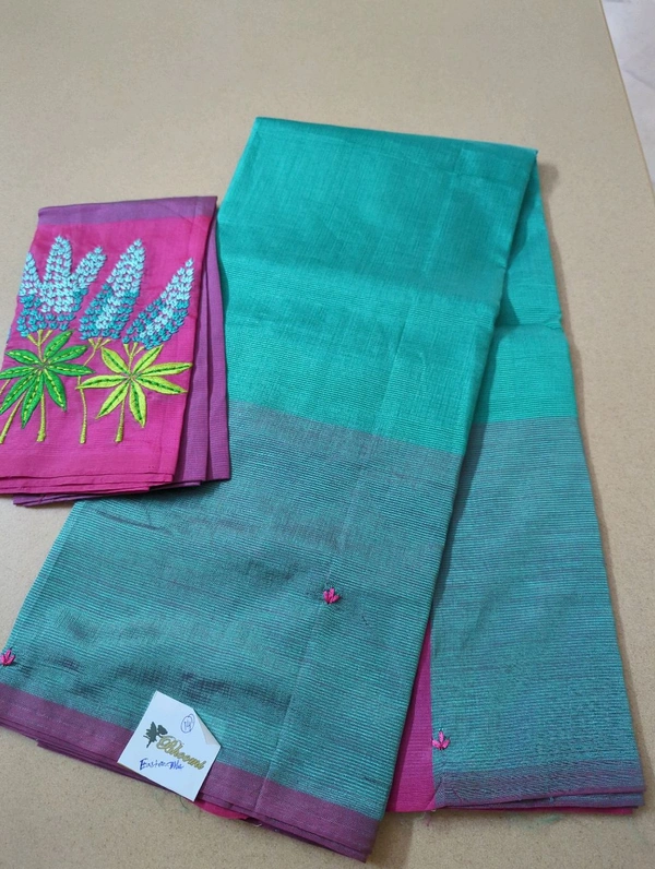 Pure Handloom Mangalagiri Pattu Embroidery  - Eastern Blue 14