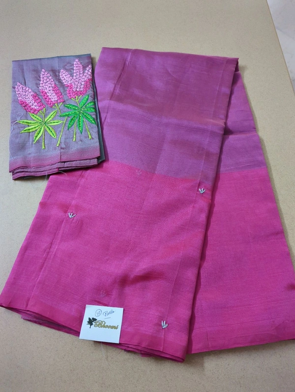 Pure Handloom Mangalagiri Pattu Embroidery  - Purple 15
