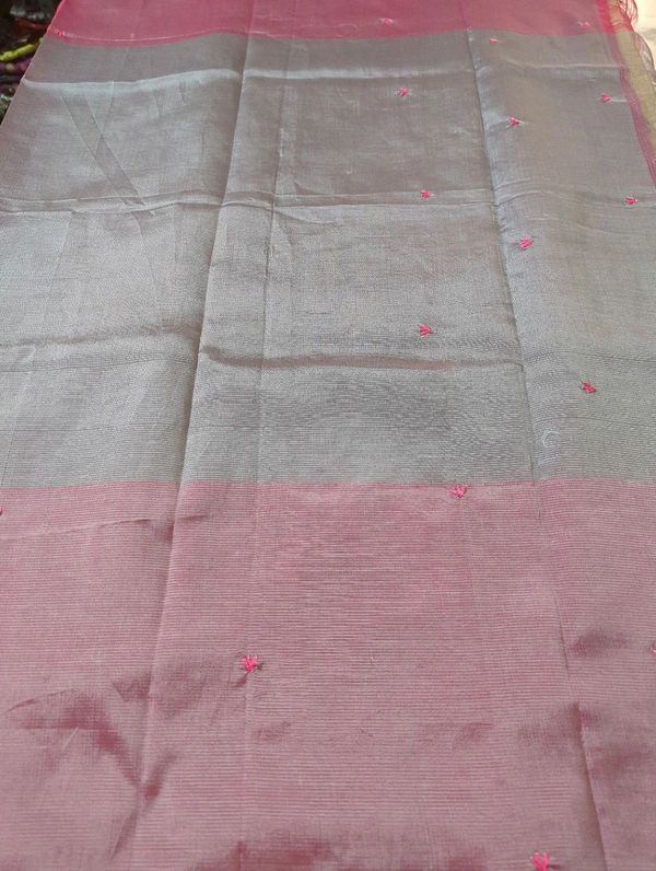 Pure Handloom Mangalagiri Pattu Embroidery  - Purple 15