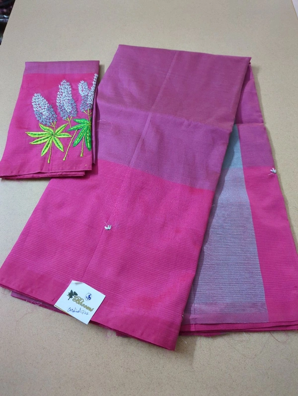 Pure Handloom Mangalagiri Pattu Embroidery  - Cardinal Pink 16