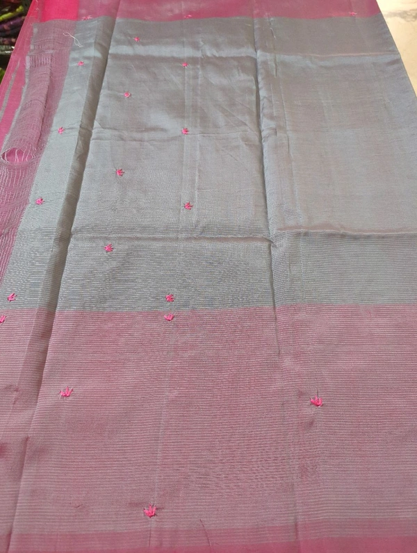Pure Handloom Mangalagiri Pattu Embroidery  - Cardinal Pink 16