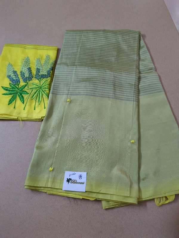 Pure Handloom Mangalagiri Pattu Embroidery  - Avocado 17