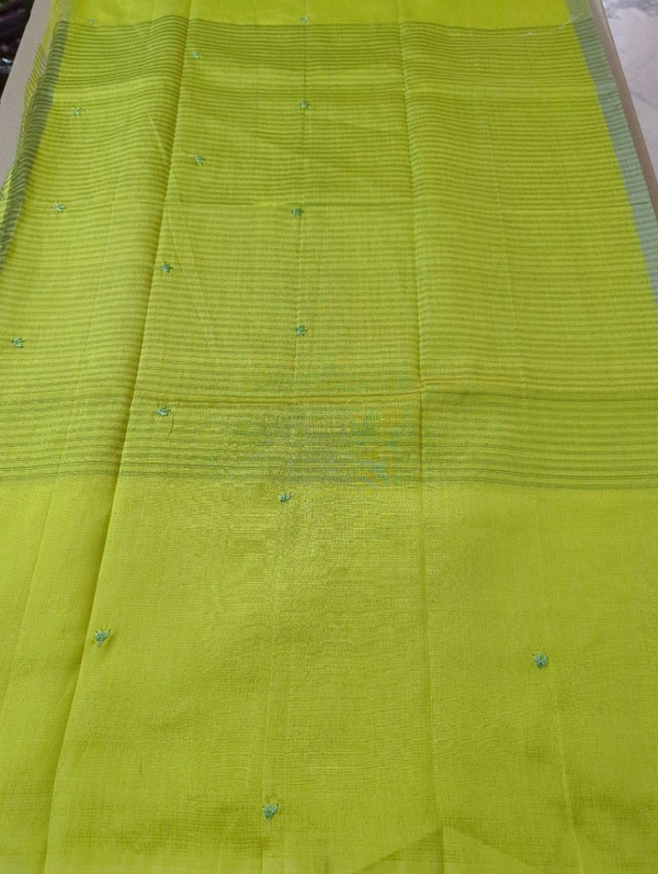 Pure Handloom Mangalagiri Pattu Embroidery  - Avocado 17