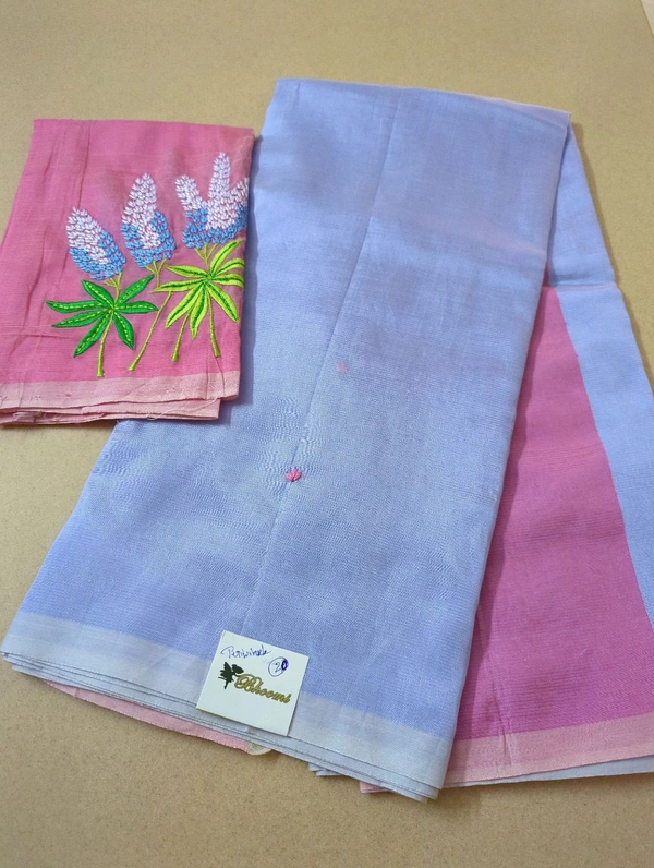 Pure Handloom Mangalagiri Pattu Embroidery  - Periwinkle 20