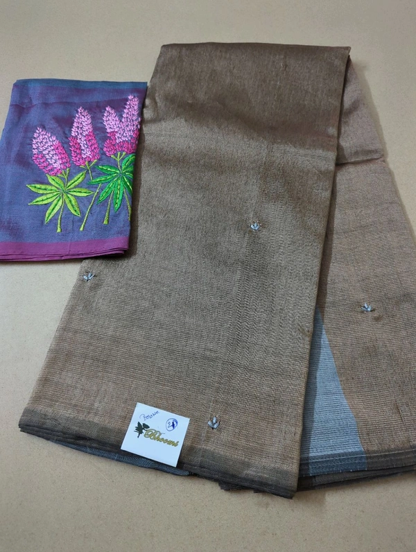 Pure Handloom Mangalagiri Pattu Embroidery  - Brown 21