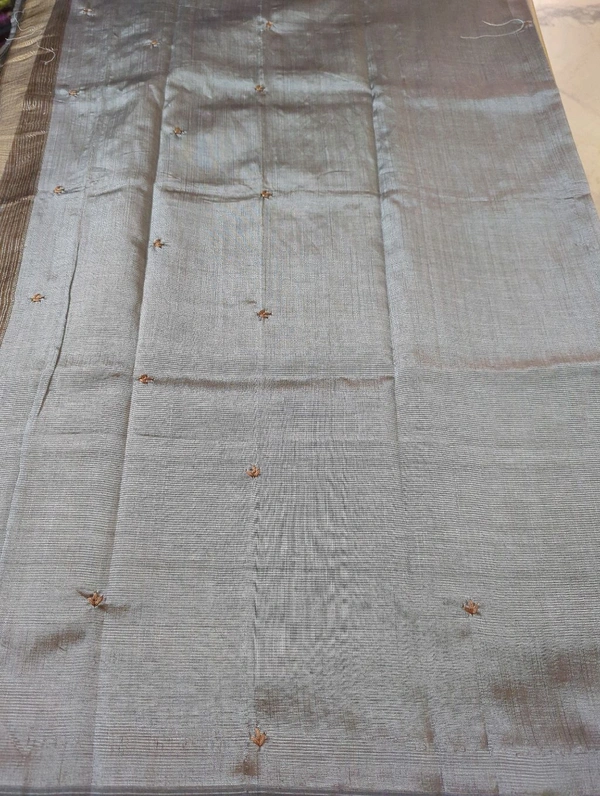 Pure Handloom Mangalagiri Pattu Embroidery  - Brown 21