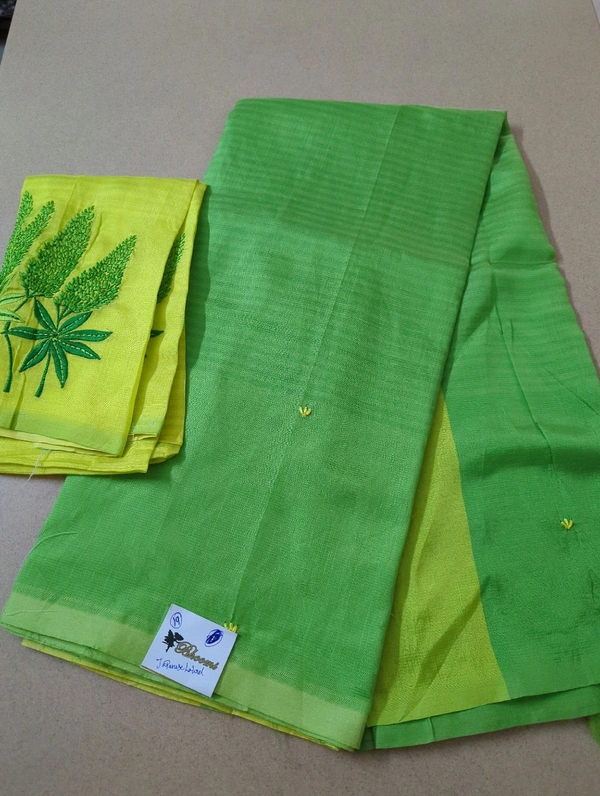 Pure Handloom Mangalagiri Pattu Embroidery  - Japanese Laurel 19