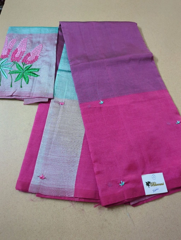 Pure Handloom Mangalagiri Pattu Embroidery  - Wisteria 13