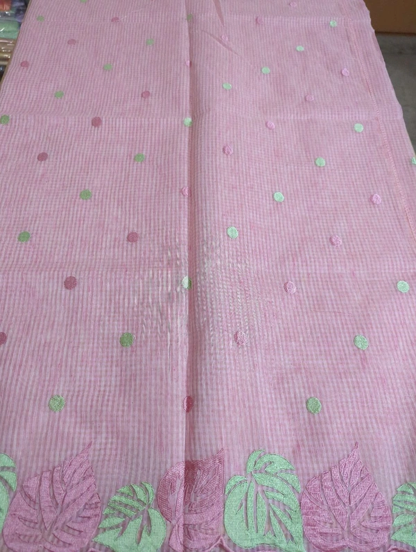 Cotton Doria Leaf Cut Work - Pink 9