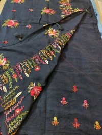 Pure Mulmul Cotton With Handwork - Black