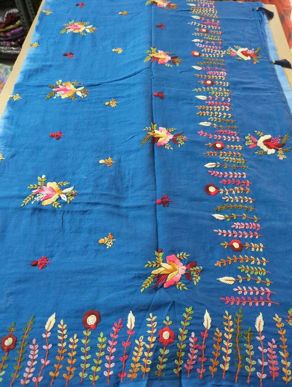 Pure Mulmul Cotton With Handwork - Blue