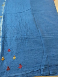 Pure Mulmul Cotton With Handwork - Blue