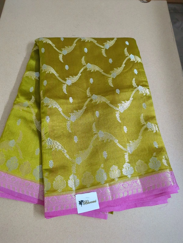 Pure Raw Silk Jaal Weaving - Gold