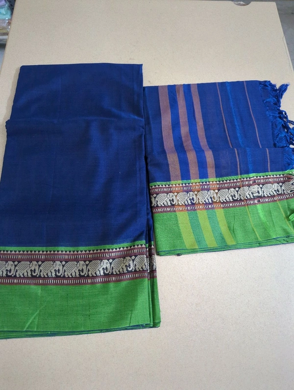 Pure Handloom Narayanapet - blue with green 9