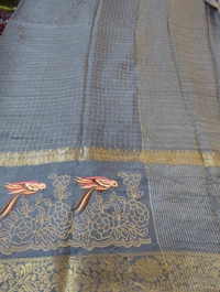 Pure Dola Checks Embroidery  - Gray