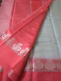 Pure Handloom Tusser Kota - Silver