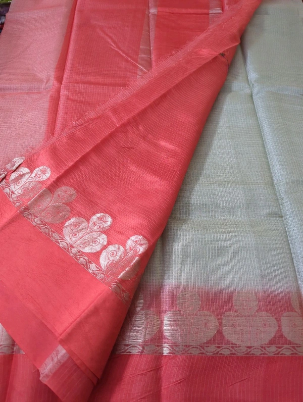 Pure Handloom Tusser Kota - Silver